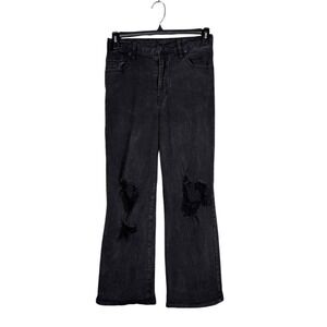 Womens Y2K Wide Leg Baggy Jeans Size 10 Distressed Black Grunge Festival